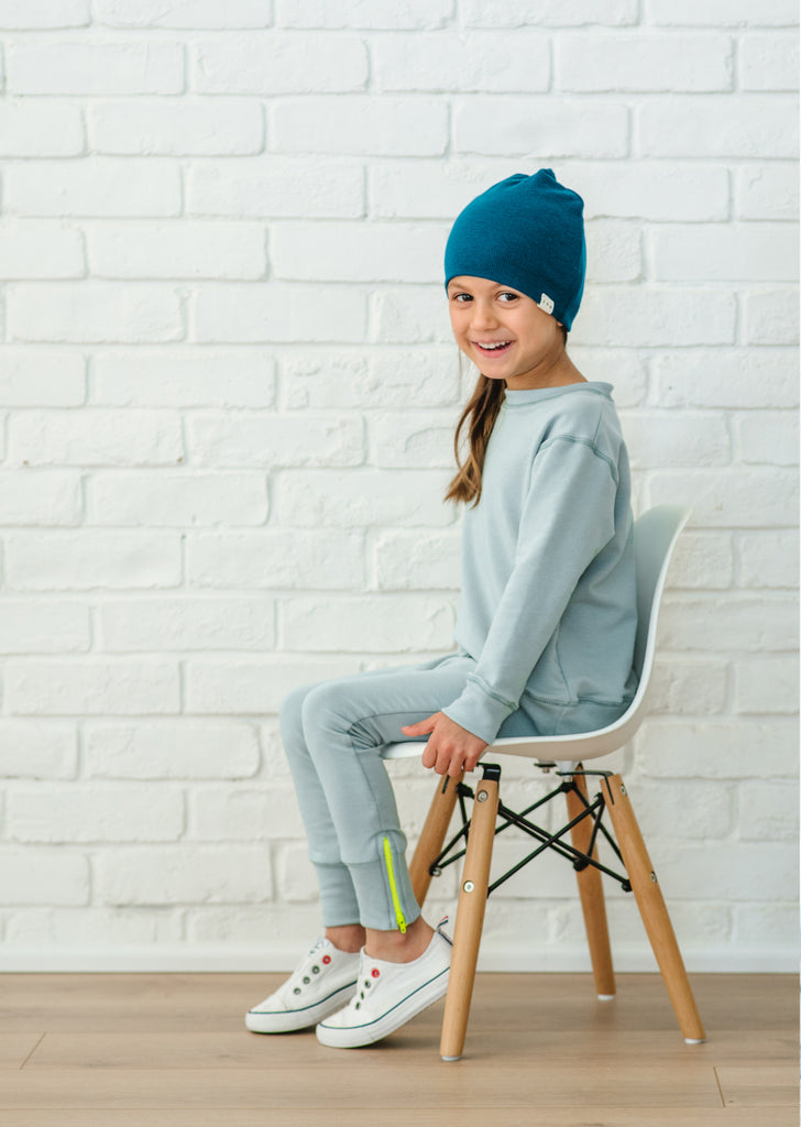 Zip Back Sweater in Blue Sage/Yellow