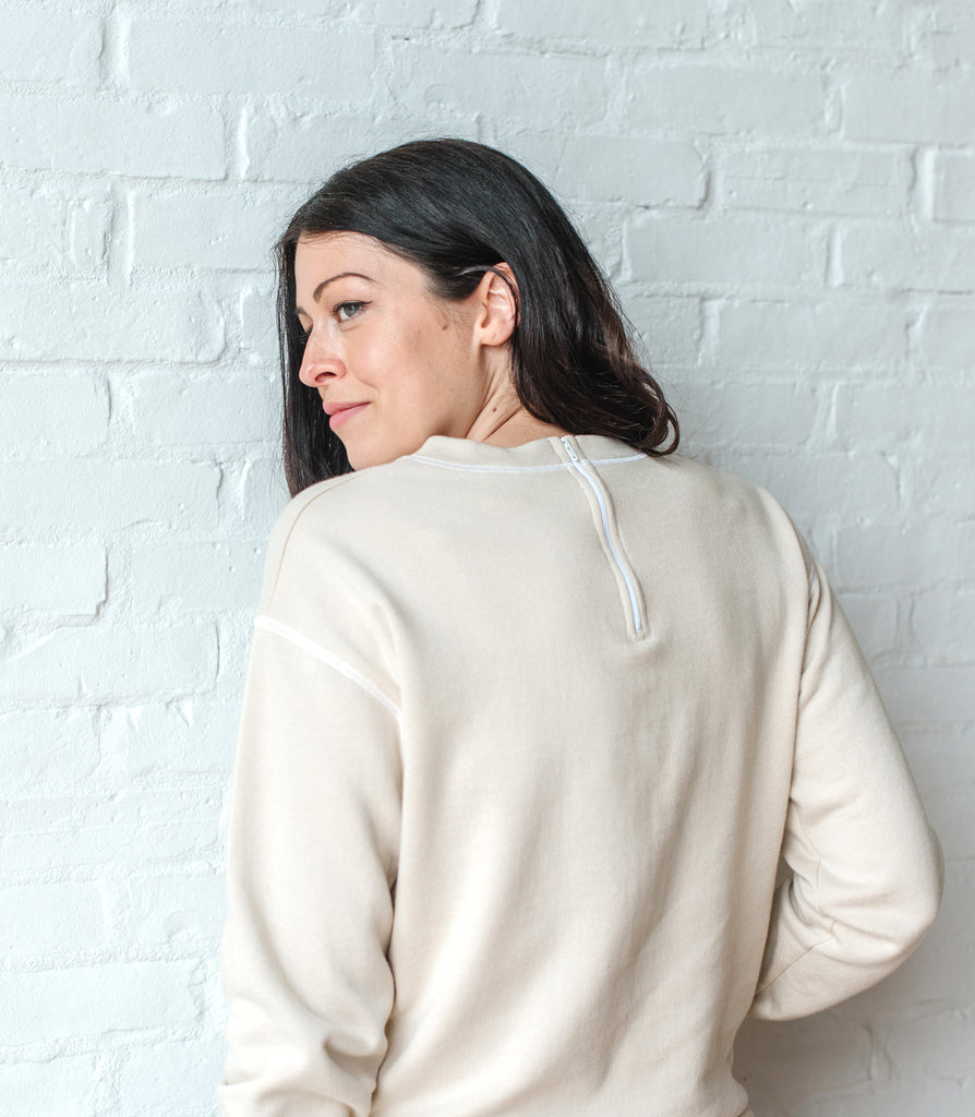 Adult Zip Back Sweater in Cream/White