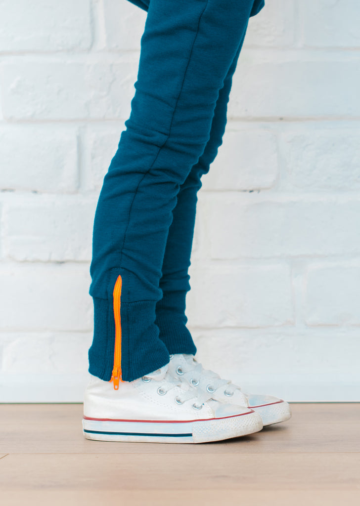 Electric Zip Pants in Teal/Orange