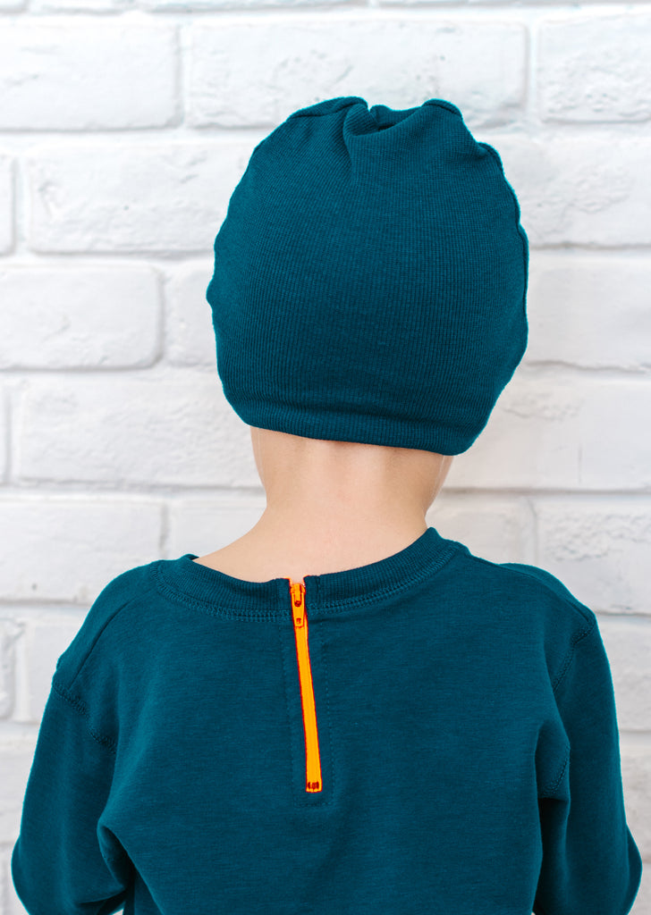Zip Back Sweater in Teal/Orange